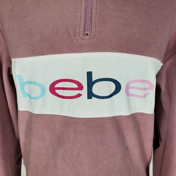 bebe Sweatshirt Womens Small Elderberry Polar Fleece 1/4 Zip Pullover Spell Out - Picture 3 of 7